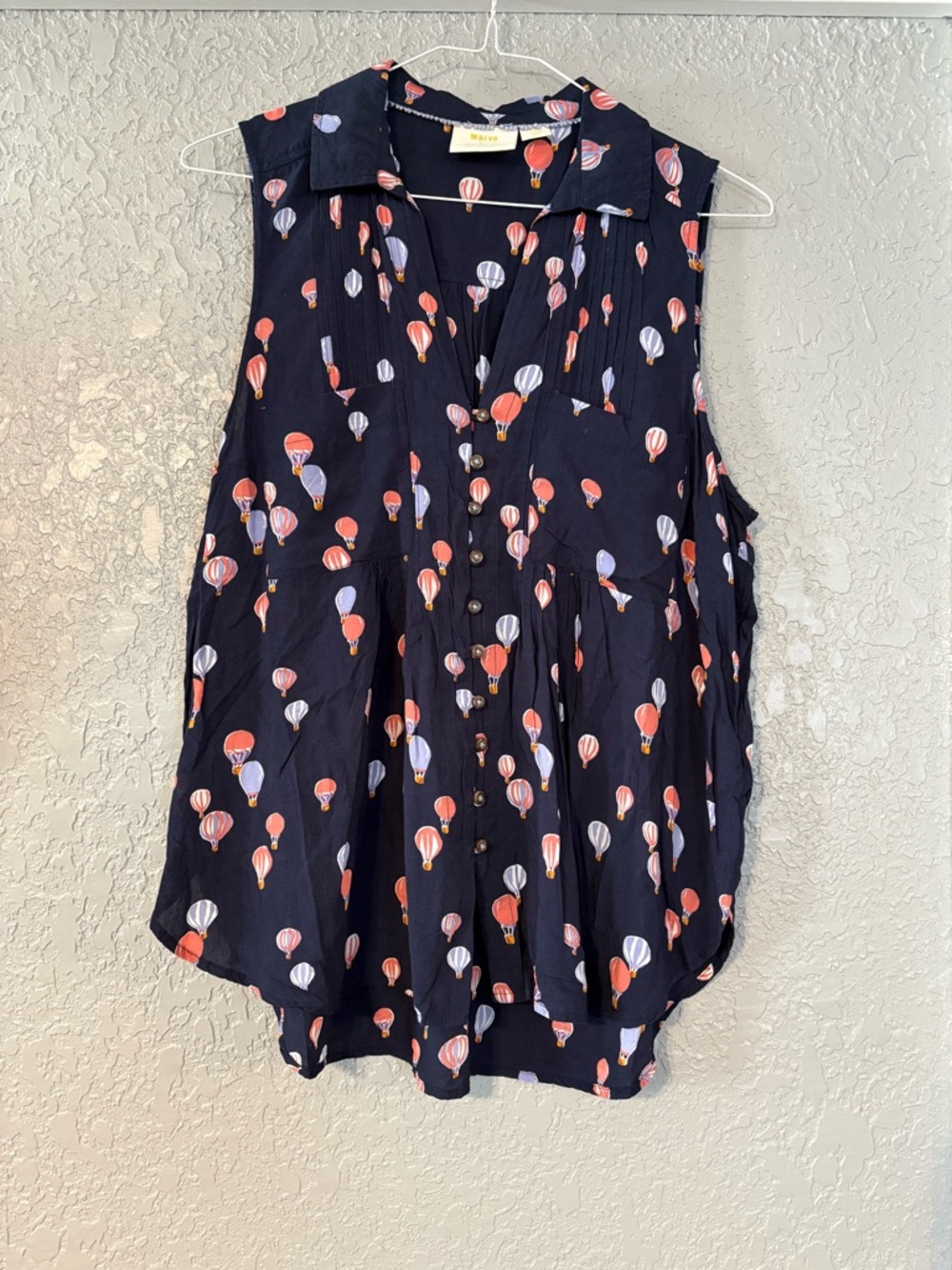 Maeve by Anthropologie Navy Hot Air Balloon Print Sleeveless Top